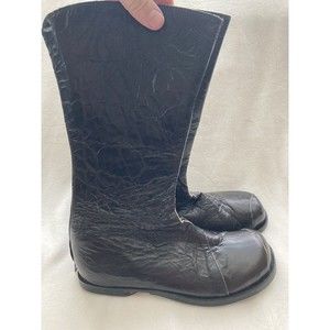 CYDWOQ Zip Back Leather Mid-Calf Boot Size 37 Brown